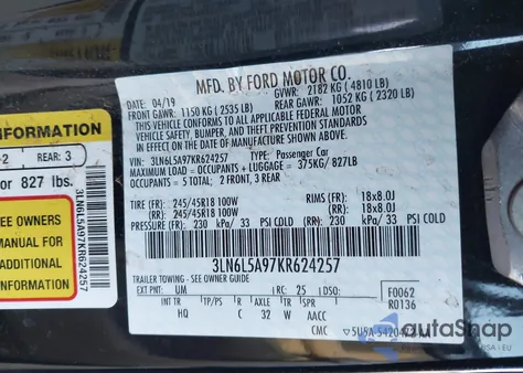 2019 Lincoln Mkz Standard z USA, uszkodzony, nr VIN 3LN6L5A97KR624257